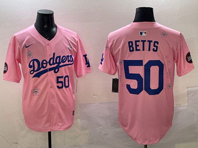 Men Los Angeles Dodgers #50 Betts Pink Sakura Edition 2025 Nike MLB Jersey style 9->los angeles dodgers->MLB Jersey